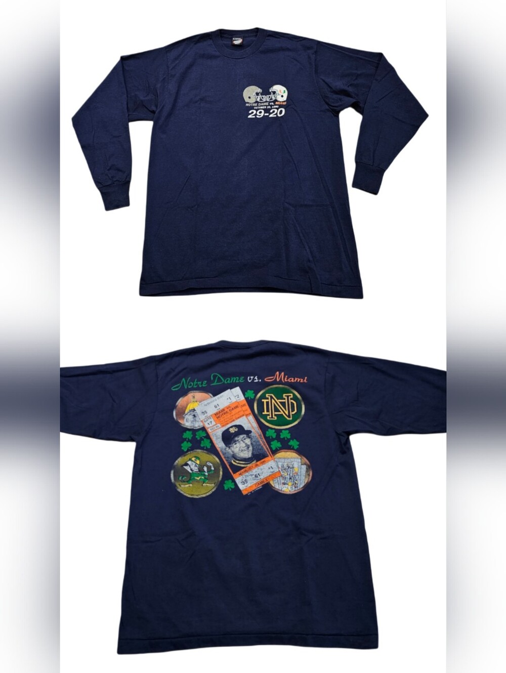 Notre Dame Miami 1990 Football l/s T-Shirt XL Screen Stars Holtz 29-20 Post Game